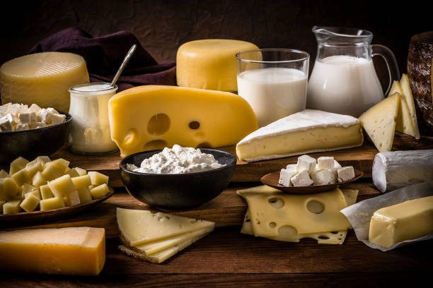 istock Various kinds of dairy products on a rustic wooden table 1226425138