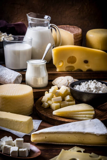 istock Various kinds of dairy products on a rustic wooden table 1226425139