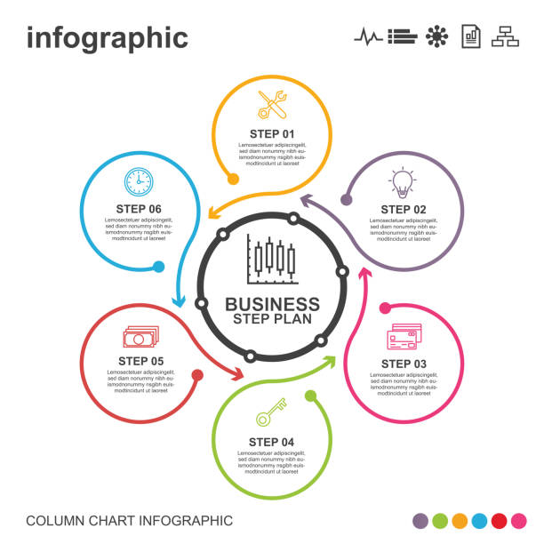 ilustrações de stock, clip art, desenhos animados e ícones de infographic element - six objects