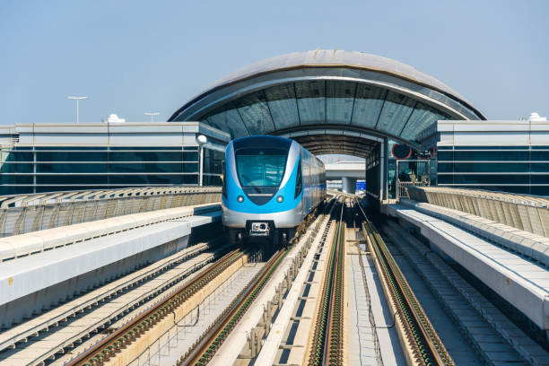 Metro tracks and Metro to downtown Dubai - UAE