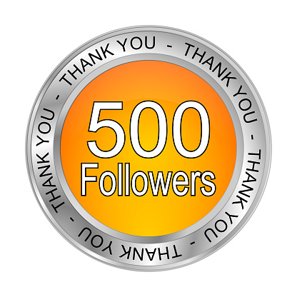 orange 500 followers thank you button - 3D illustration