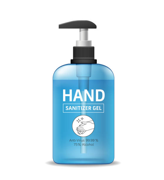 alkoholdesinfektionsmittel gel flasche, handwäsche, virenschutz isoliert auf weiß - seifenspender stock-grafiken, -clipart, -cartoons und -symbole