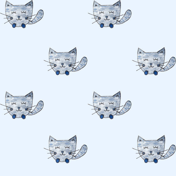 ilustrações de stock, clip art, desenhos animados e ícones de a cat, seamless pattern. watercolor hand drawn, a cat head seamless background - watercolor paper flash