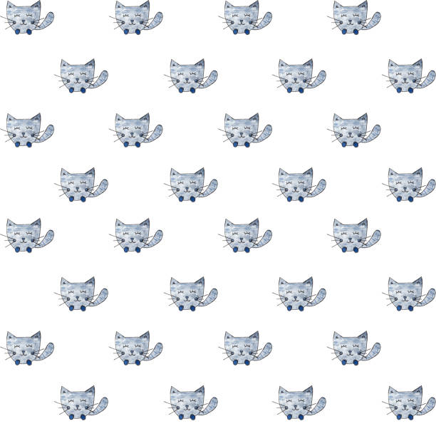 ilustrações de stock, clip art, desenhos animados e ícones de a cat, seamless pattern. watercolor hand drawn, a cat head seamless background - watercolor paper flash