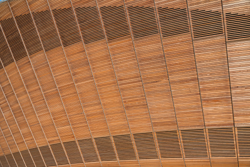 London, UK - 21 September, 2019 - Roof detail of Lee Valley VeloPark on Queen Elizabeth Olympic Park