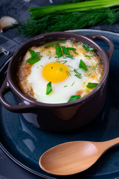 istock Garlic bread soup with egg baked in the oven 1226447599