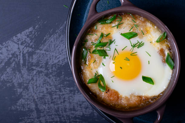 istock Garlic bread soup with egg baked in the oven 1226447611