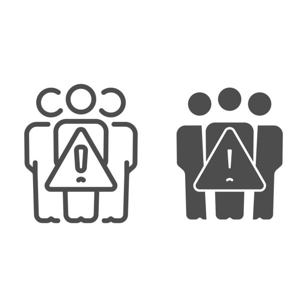 Avoid crowds line and solid icon, Coronavirus prevention concept, Keep social distance sign on white background, Gatherings ban icon in outline style for mobile concept and web design. Vector graphic. Avoid crowds line and solid icon, Coronavirus prevention concept, Keep social distance sign on white background, Gatherings ban icon in outline style for mobile concept and web design. Vector graphic avoidance stock illustrations
