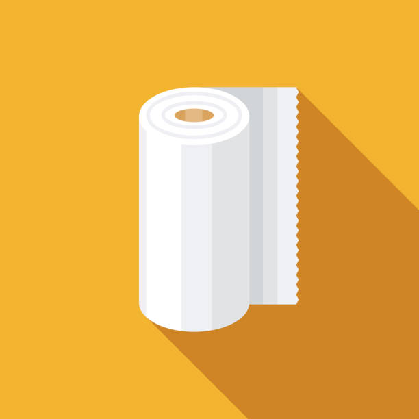 Paper Towel Cleaning Supplies Icon A flat design cleaning supply icon with long side shadow. File is built in the CMYK color space for optimal printing. Color swatches are global so it’s easy to change colors across the document. paper towel stock illustrations