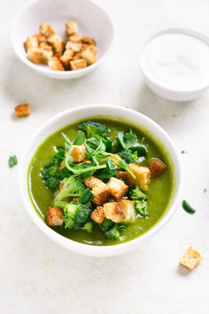 istock Healthy broccoli green pea cream soup 1226457119