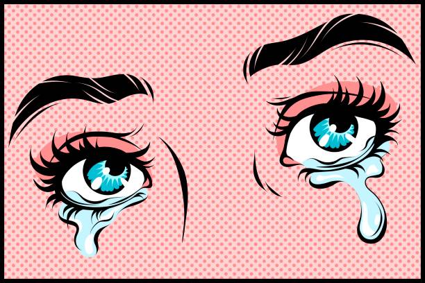 Crying eyes in pop art style. Vector illustration of crying eyes. Retro comic style. teardrop stock illustrations