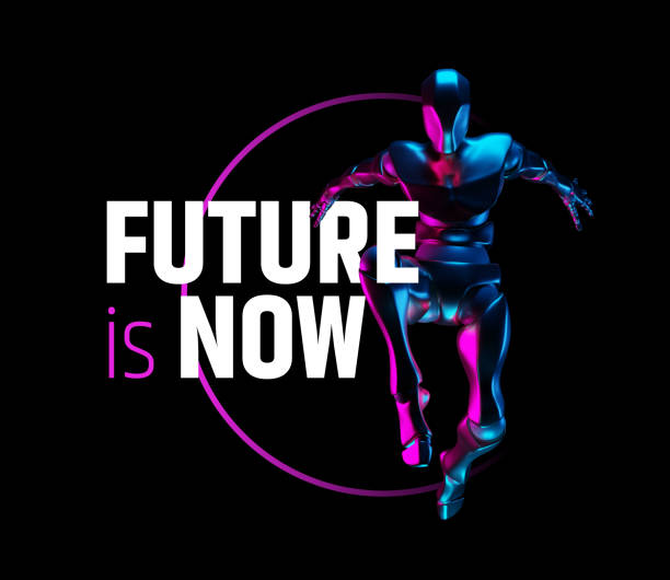 Future is now. Futuristic robot on the black background. 3d illustration. High technology and communication concept. powered exoskeleton photos stock pictures, royalty-free photos & images