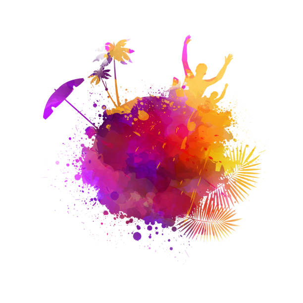 istock Summer travel watercolor background with silhouettes 1226466609