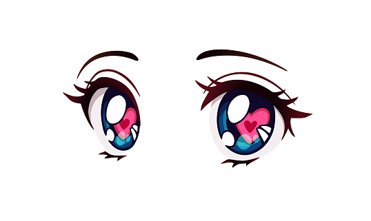 Ilustración de Feliz Estilo Anime Grandes Ojos Azules Con Corazones  Ilustración Vectorial Dibujada A Mano y más Vectores Libres de Derechos de  Adolescente - iStock