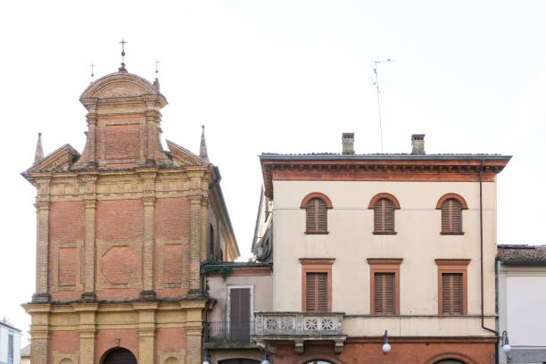istock apartments with brown shutters. Lugo, Italy 1226471429