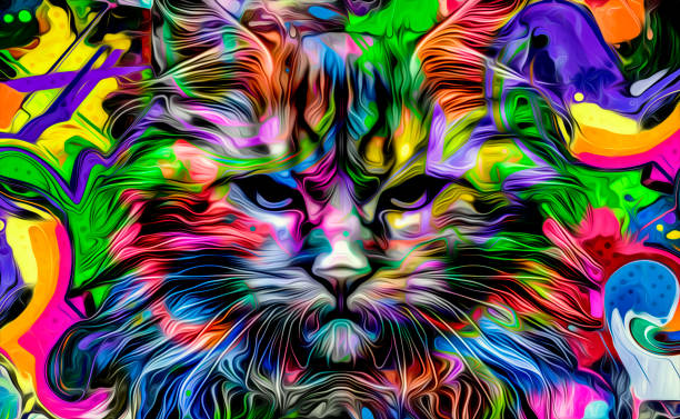 Cat head colorful illustration art Cat head colorful illustration animal art psychedelic photos stock pictures, royalty-free photos & images