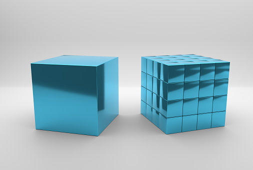 3D rendering metallic cube block