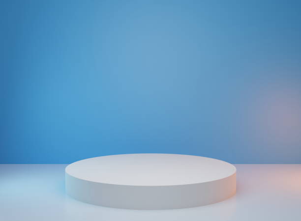 istock Round podium or pedestal with blue background 1226478877