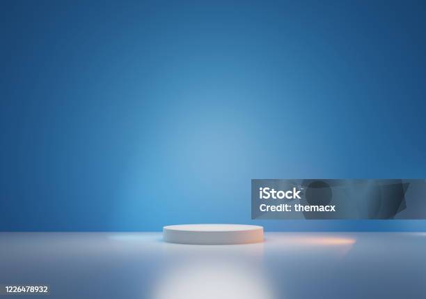 Round Podium Or Pedestal With Blue Background Stock Photo - Download Image Now - Backgrounds, Three Dimensional, Podium