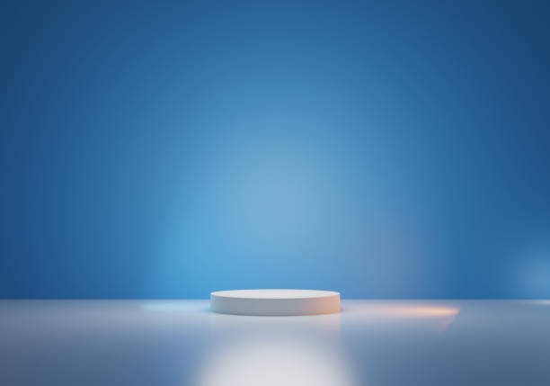 round podium or pedestal with blue background - star shape fotos imagens e fotografias de stock