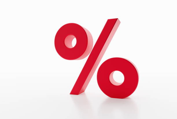 istock Percentage sign on white wall background 1226478968