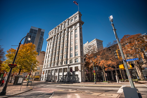 Business area and historic buildings in downtown Atlanta Georgia USA