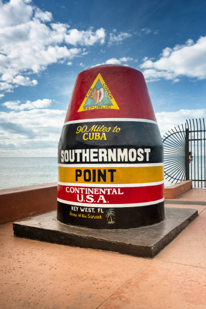 Southernmost point information buoy marker in Key West Florida USA