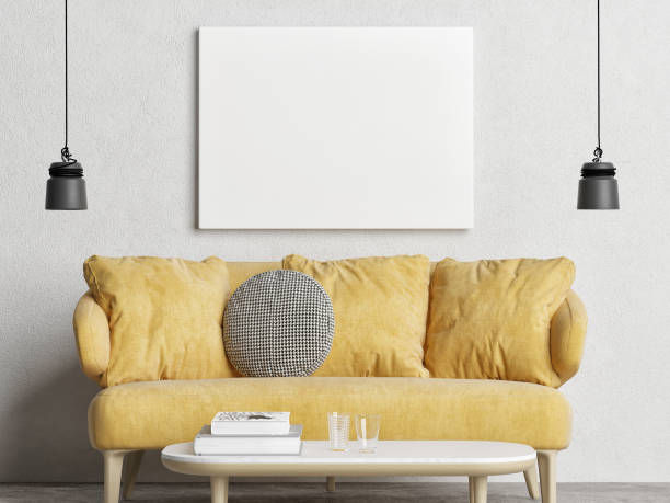 istock Mock up poster with yellow sofa, Scandinavian design. 1226480043