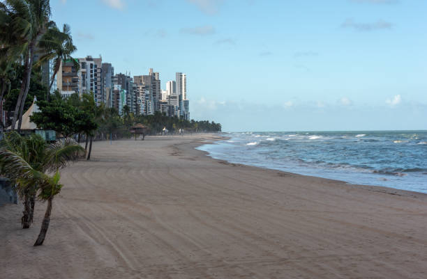 Recife, Pernambuco, Brazil:The most beautiful and famous urban beach  in Recife without people due to Covid- 19.