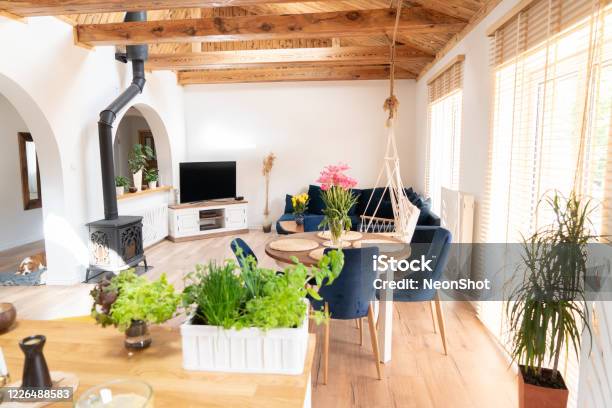 Scandinavian Boho Classic Home Stock Photo - Download Image Now - Cottage, Living Room, Boho