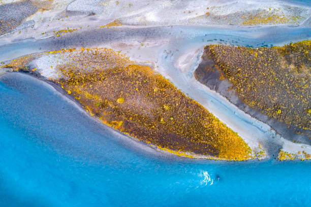 istock Abstract pattern of braided river in Iceland, aerial view 1226491049