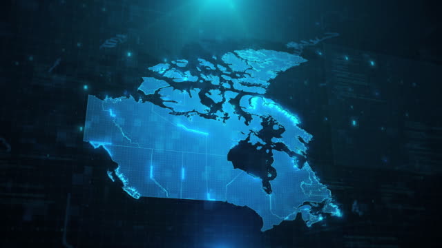 Canada map with regions against blue animated background 4k UHD