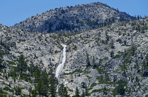 Central California's High Sierra Range.\nEl Dorado National Forest.\nDesolation Wilderness.\nHorsetail Falls In May.