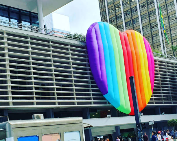 Gay Parade at São Paulo, Brazil Balloon on building facade in Paulista Avenue to celebrate Gay Parade, São Paulo, Brazil sao paulo gay pride parade stock pictures, royalty-free photos & images