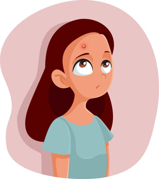 грустная девочка-подросток, имеющих pimple вектор мультфильм - looking teenager cute human face stock illustrations