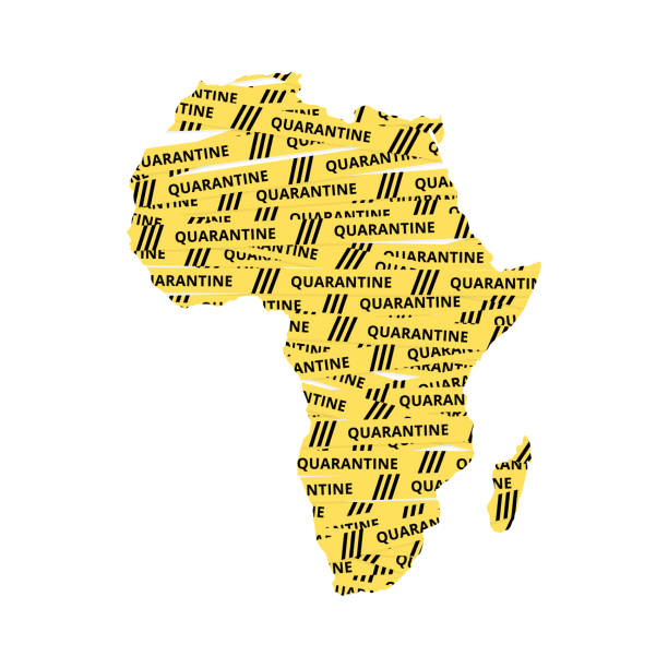 istock Africa Quarantine Yellow Tape Continent, World map illustration, vector isolated on white background 1226497615