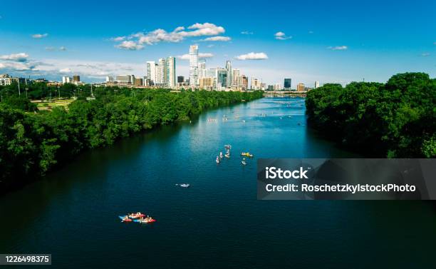 Blue Summer Days Above Lady Bird Lake In Austin Texas Stock Photo - Download Image Now