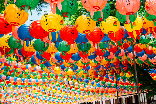 Gilsangsa temple with Buddha's Birthday colorful lanterns in Seoul, Korea
