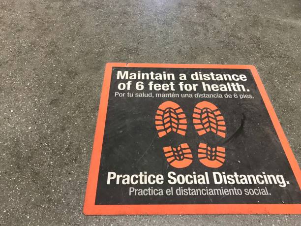 istock Social distance floor sign 1226499817