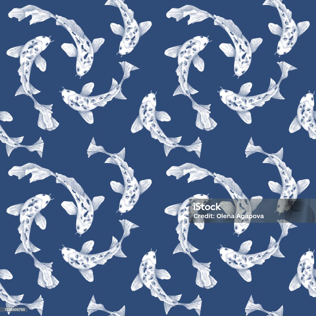 Koh Fish Pattern Koi Fish Seamless Pattern Traditional Japanese Koi Carp Pattern Stock ...