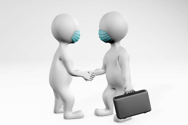 istock Fatty men with mask doing business deal 3d rendering 1226511088
