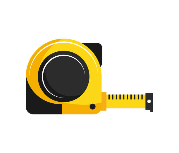 tape measure icon. vector yellow tape measure icon. vector illustration inch stock illustrations