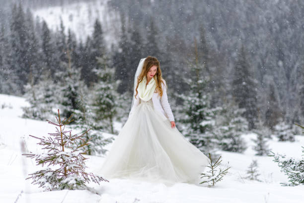 istock Beautiful bride on a background of mountains covered with snow. 1226514387
