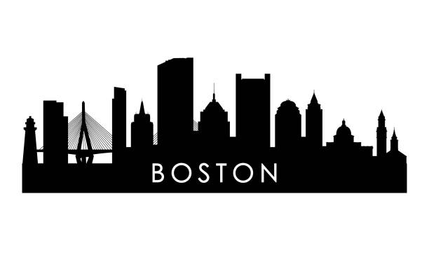 波士頓天際線剪影。黑波士頓城市設計孤立在白色背景。 - boston 幅插畫檔、美工圖案、卡通及圖標