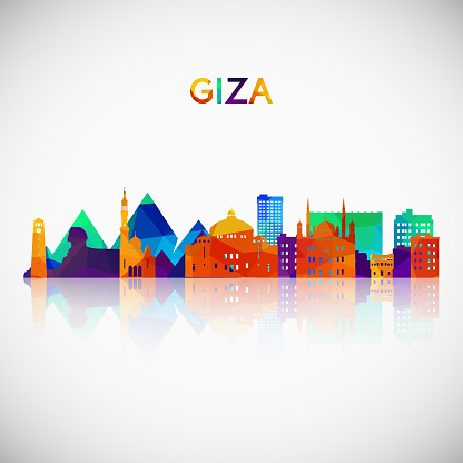 Giza skyline silhouette in colorful geometric style. Symbol for your design. Vector illustration.