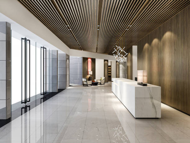 istock 3d rendering luxury hotel reception hall and wood asian style office with modern counter 1226519724