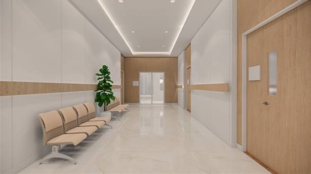 istock 3d rendering. Interior hospital modern design . Row of empty hospital beds and various first aid medical equipment in empty emergency room Medical practice concept. 1226523631