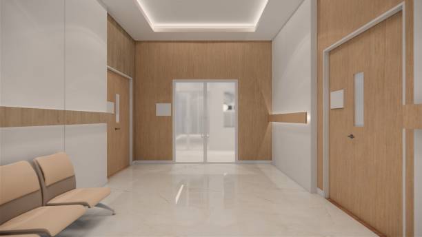 istock 3d rendering. Interior hospital modern design . Row of empty hospital beds and various first aid medical equipment in empty emergency room Medical practice concept. 1226523632