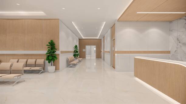 istock 3d rendering. Interior hospital modern design . Row of empty hospital beds and various first aid medical equipment in empty emergency room Medical practice concept. 1226523634