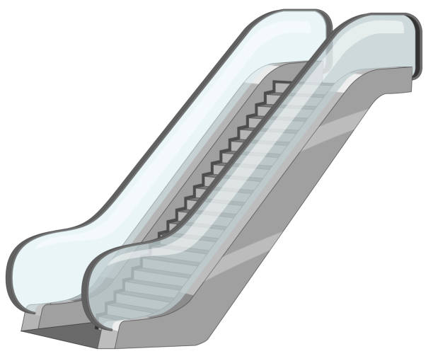 rolltreppen mit seitlichen glasstangen - escalator staircase steps moving up stock-grafiken, -clipart, -cartoons und -symbole